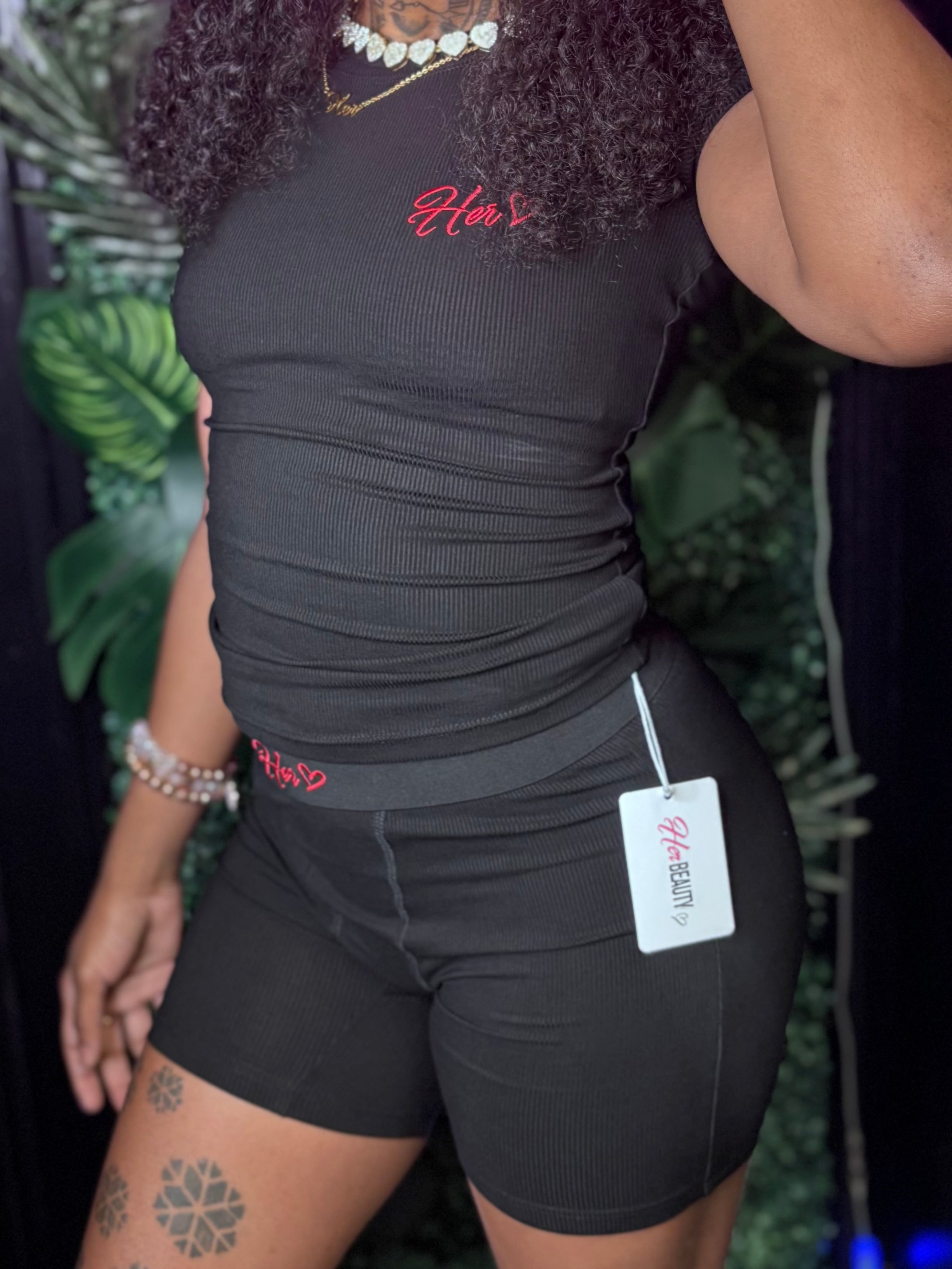 Her Ribbed Shorts Color Logo Set